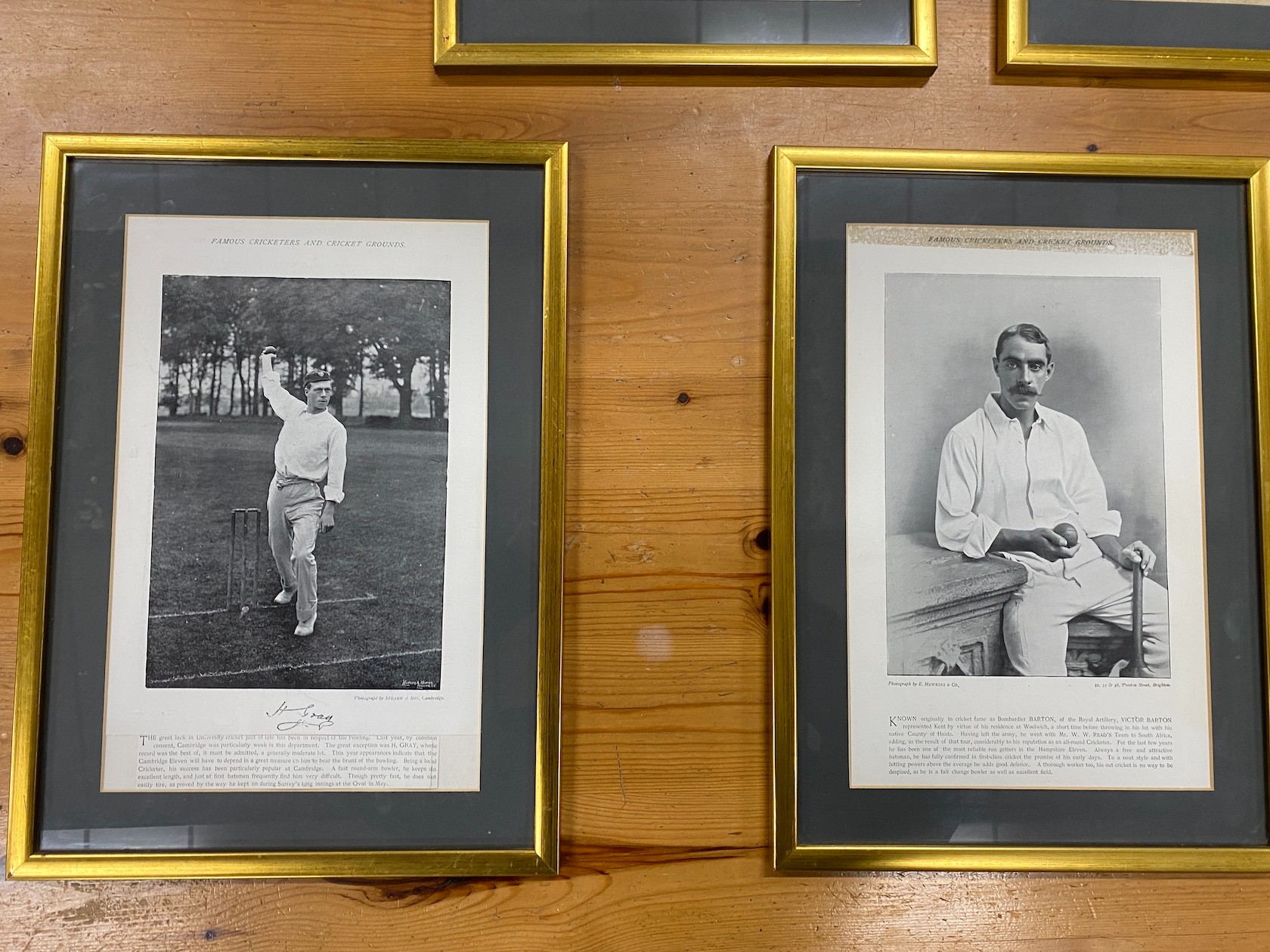 Famous Cricketers and Cricket Grounds ten framed monochrome photographic prints 22cms x 34cms and a Freddie Flintoff signed photograph.